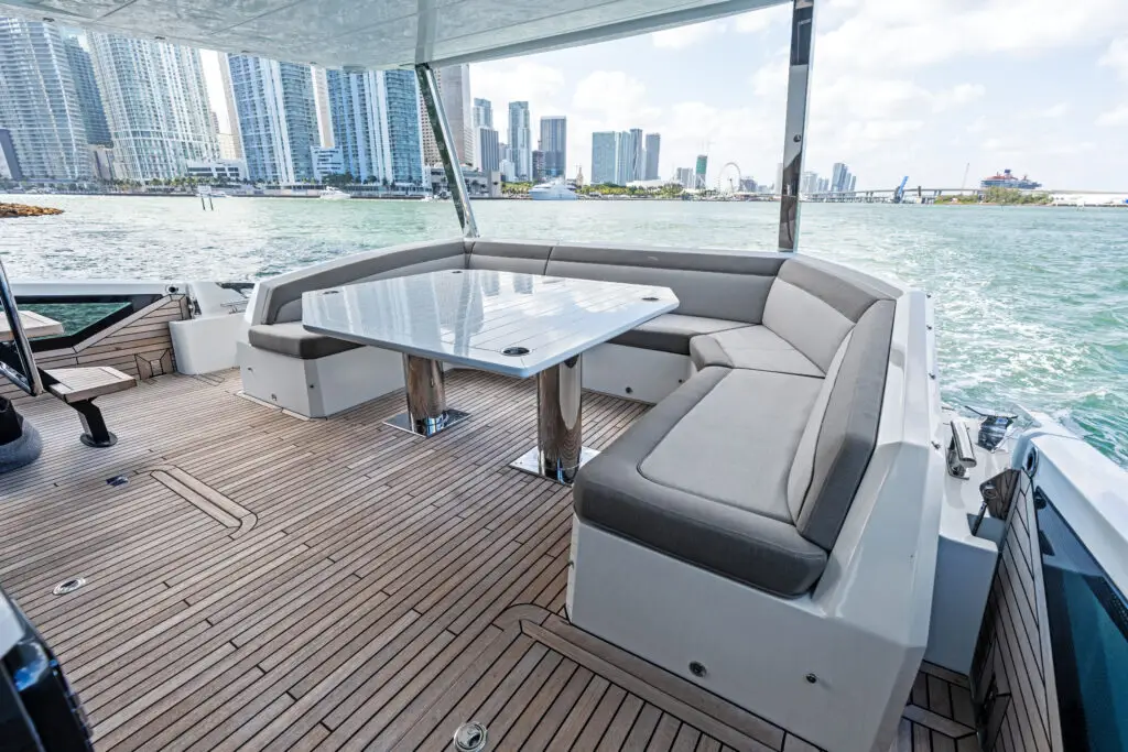 Miami yacht charter outdoor dining area