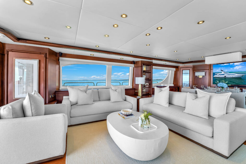 Elegant Italian salon interior aboard 105 Azimut Sale Vita yacht