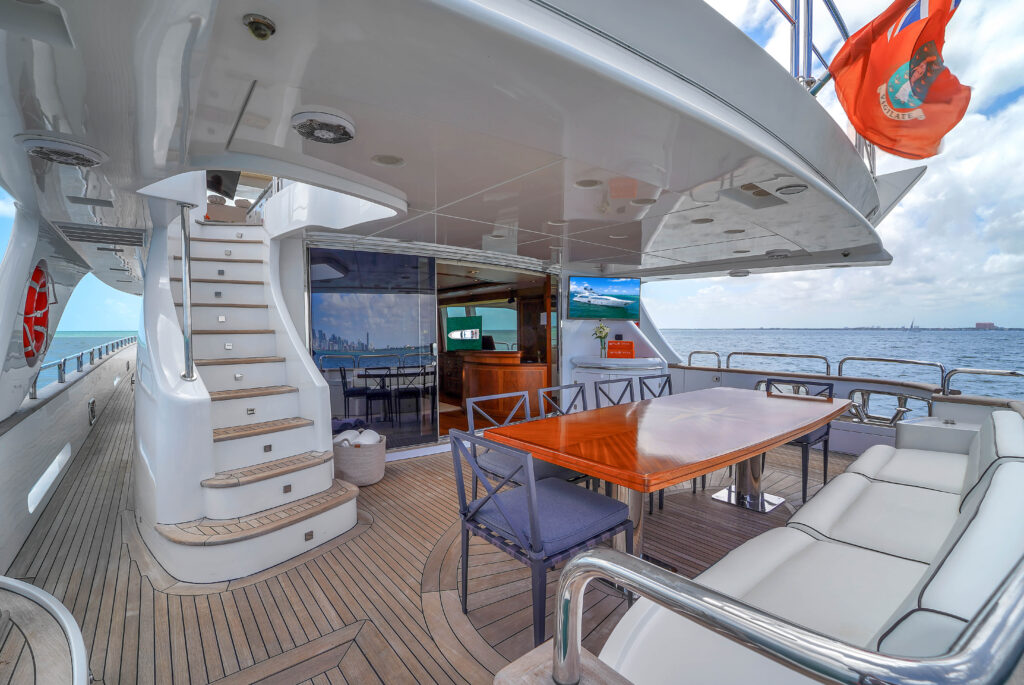Expansive sun deck on 105 foot Azimut Sale Vita luxury yacht