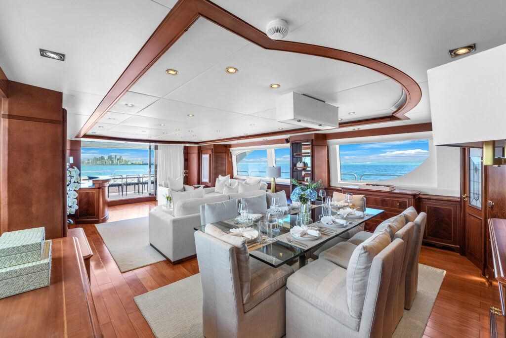 Elegant Italian salon interior aboard 105 Azimut Sale Vita yacht