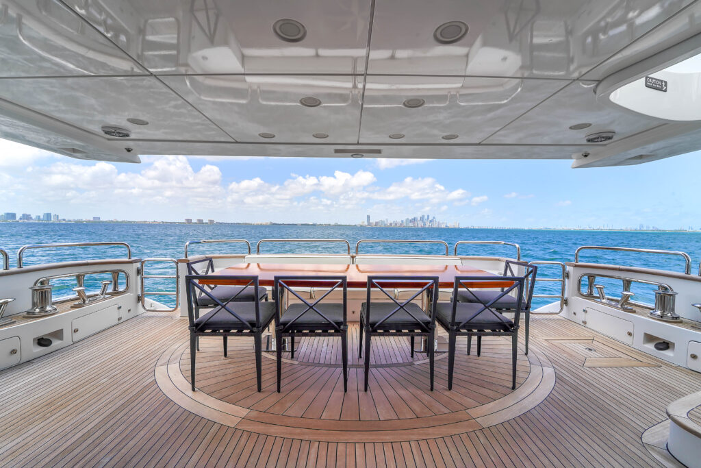 Expansive sun deck on 105 foot Azimut Sale Vita luxury yacht