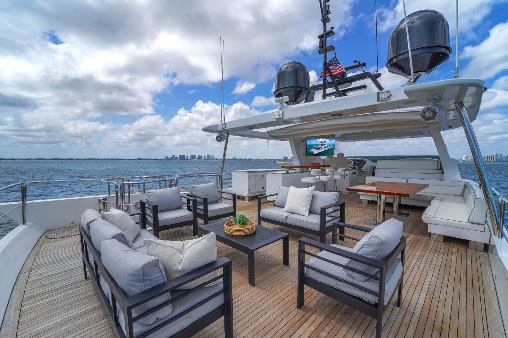 Expansive sun deck on 105 foot Azimut Sale Vita luxury yacht