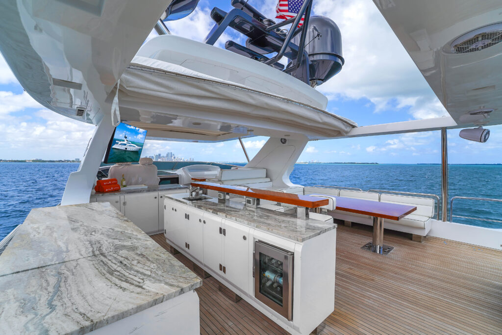 Expansive sun deck on 105 foot Azimut Sale Vita luxury yacht