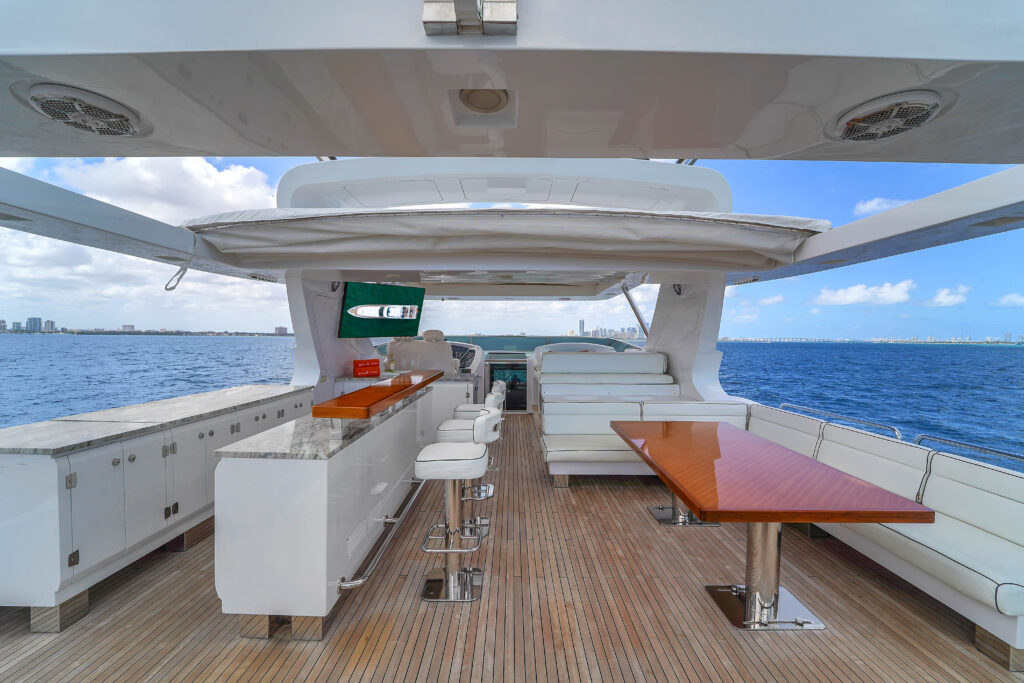Expansive sun deck on 105 foot Azimut Sale Vita luxury yacht