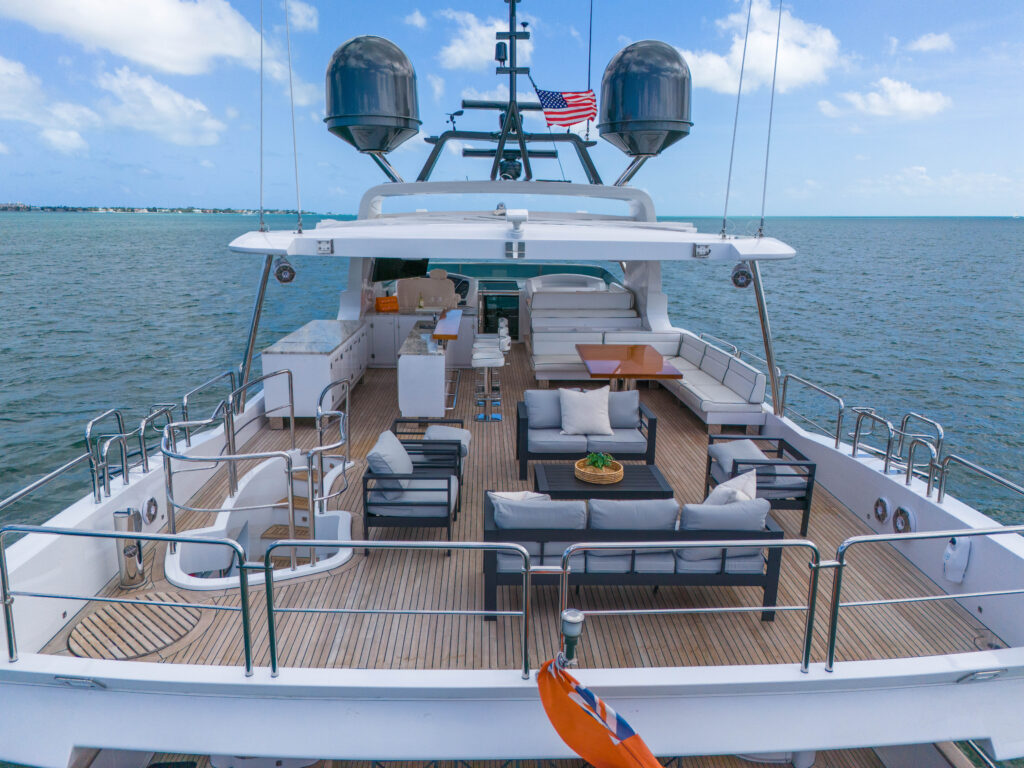 Expansive sun deck on 105 foot Azimut Sale Vita luxury yacht
