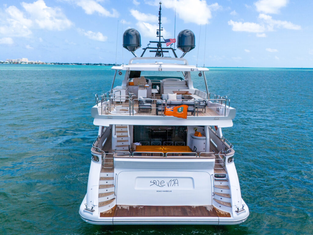 Expansive sun deck on 105 foot Azimut Sale Vita luxury yacht