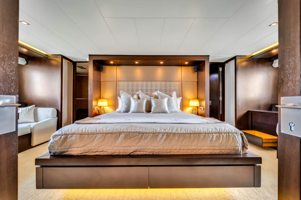 Master stateroom with Smart TV 116 Azimut yacht Miami