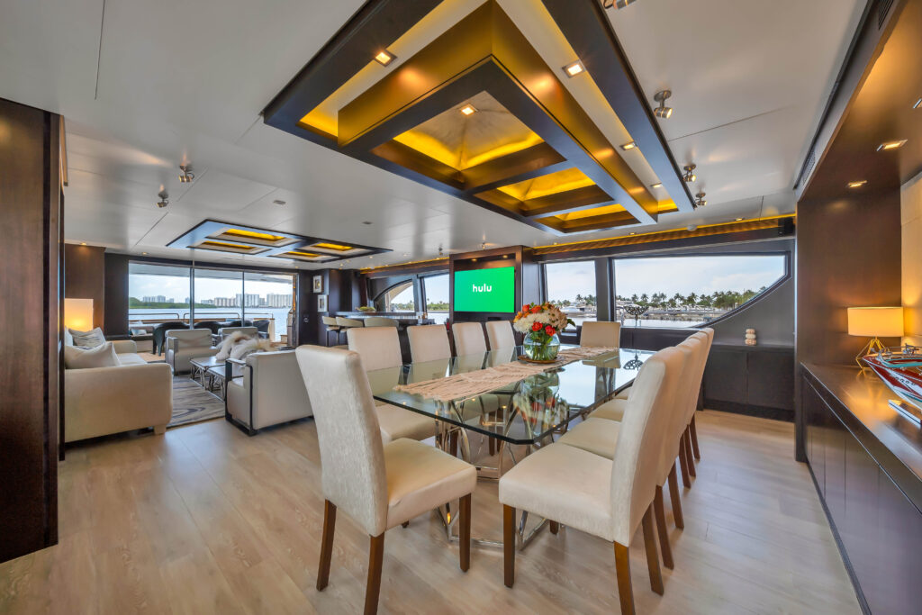 Lavish European dining interior aboard 116 Azimut luxury yacht