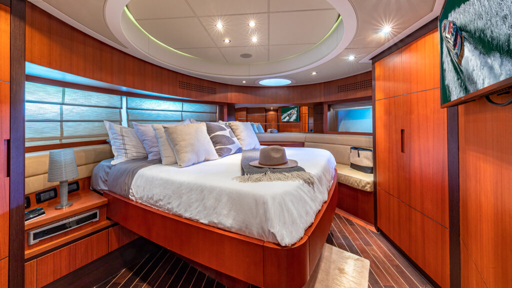 Contemporary stateroom 2025 refit 90 Pershing yacht Miami