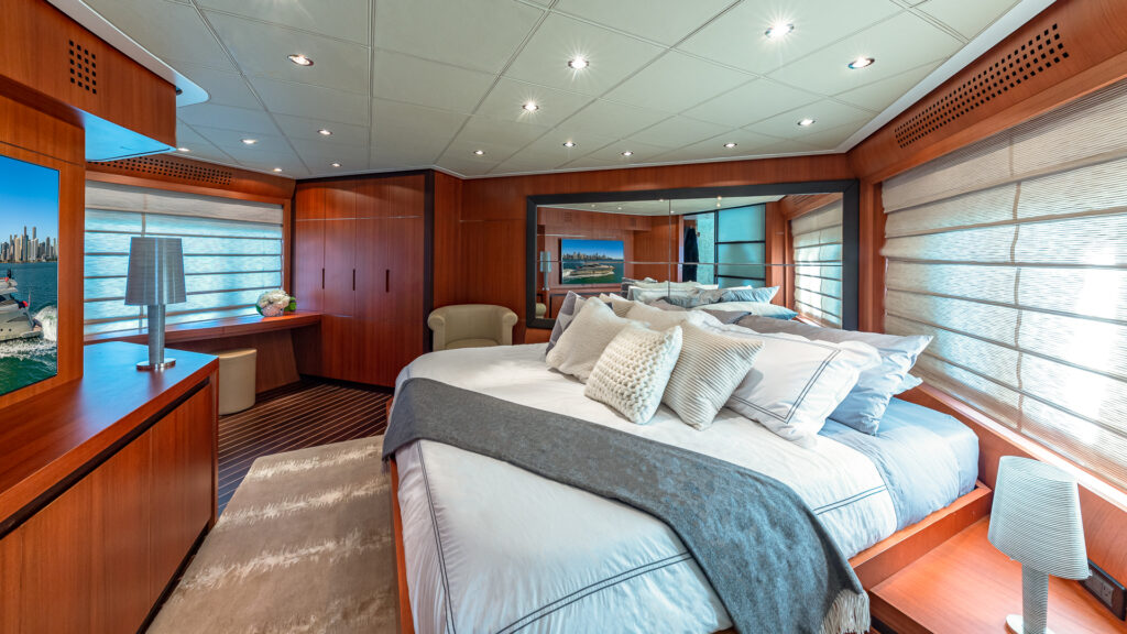 Contemporary stateroom 2025 refit 90 Pershing yacht Miami