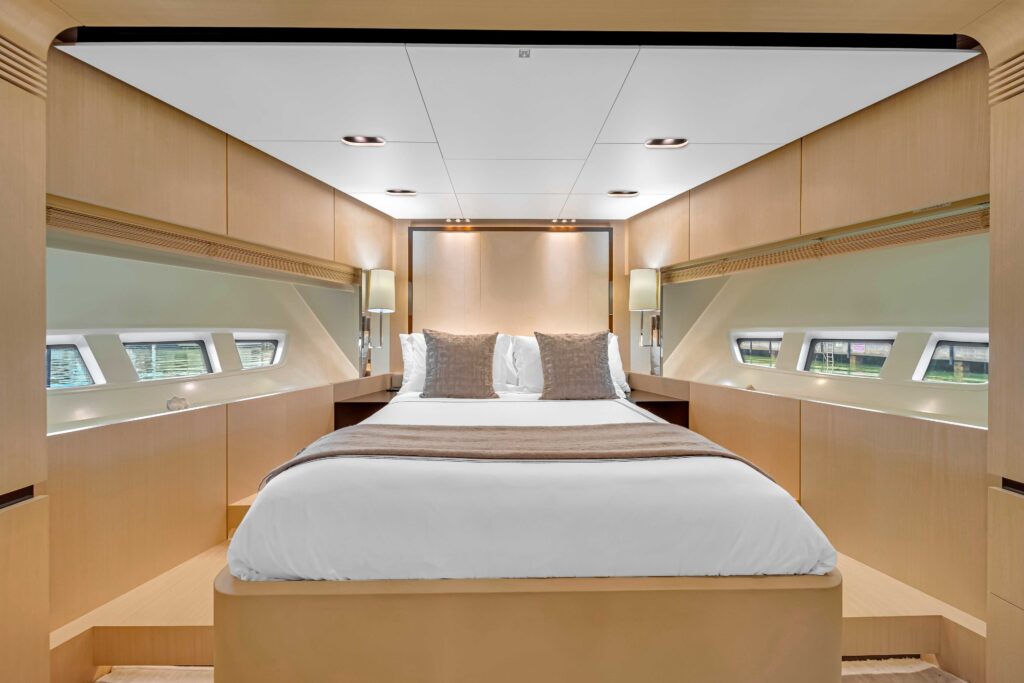 Elegant stateroom interior 84 Azimut Sky Coconut Grove yacht