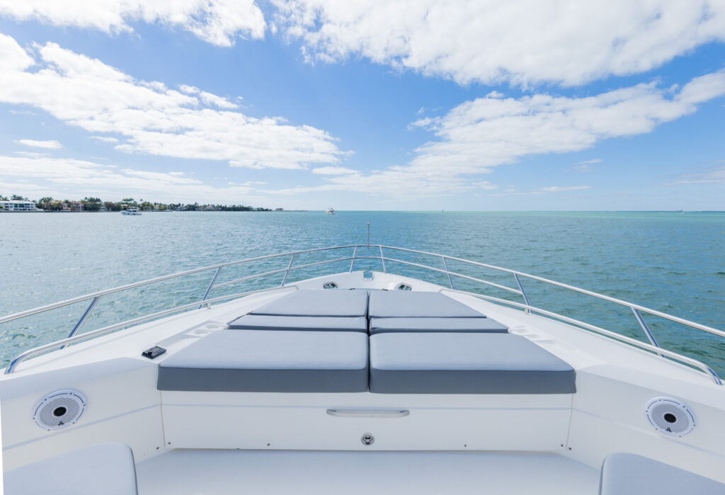 Expansive sun deck on 74 foot Princess yacht charter Miami