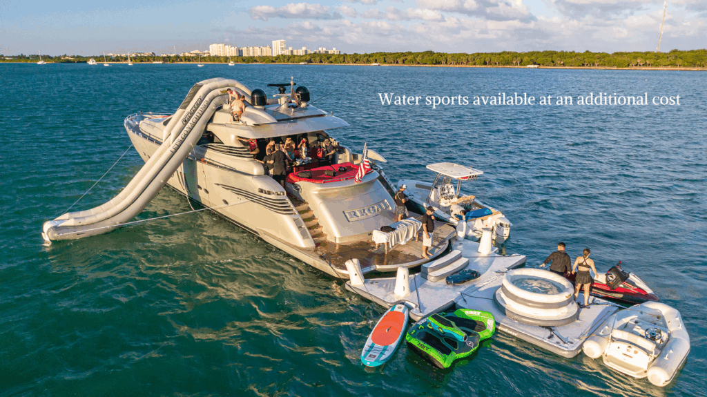 Seabob and inflatable trampoline water toys 90 Pershing yacht