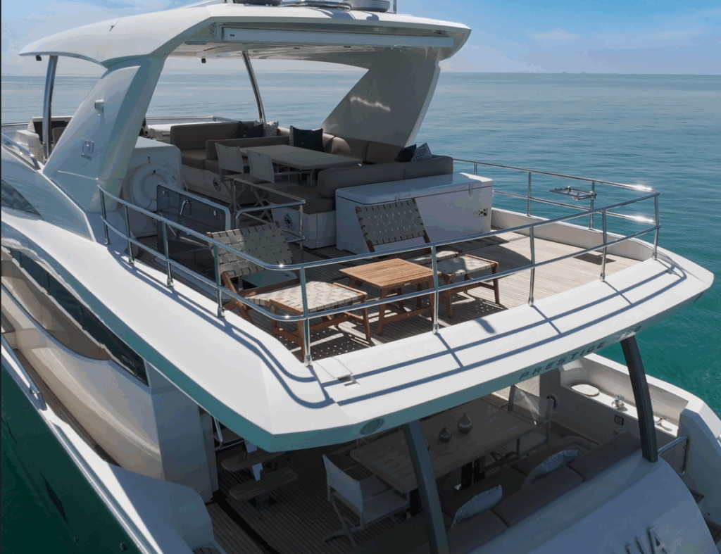 Flybridge with ocean views on 75 Prestige Oceana luxury yacht