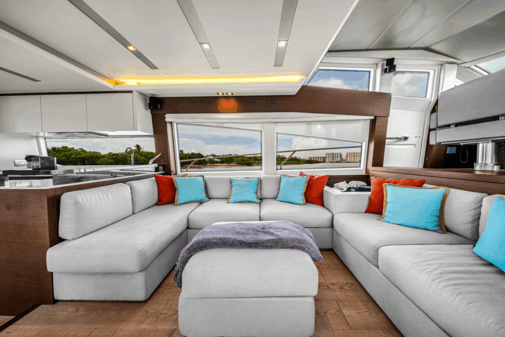 Modern salon interior 75 Prestige Oceana yacht Hollywood
