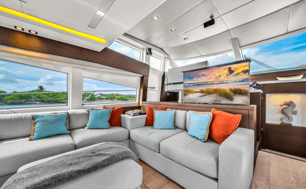 Modern salon interior 75 Prestige Oceana yacht Hollywood