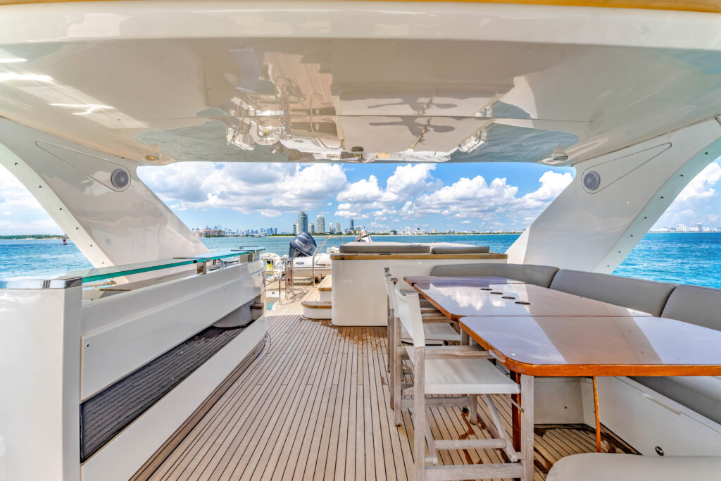 Spacious deck lounge area on 88 Princess Overtime yacht Miami