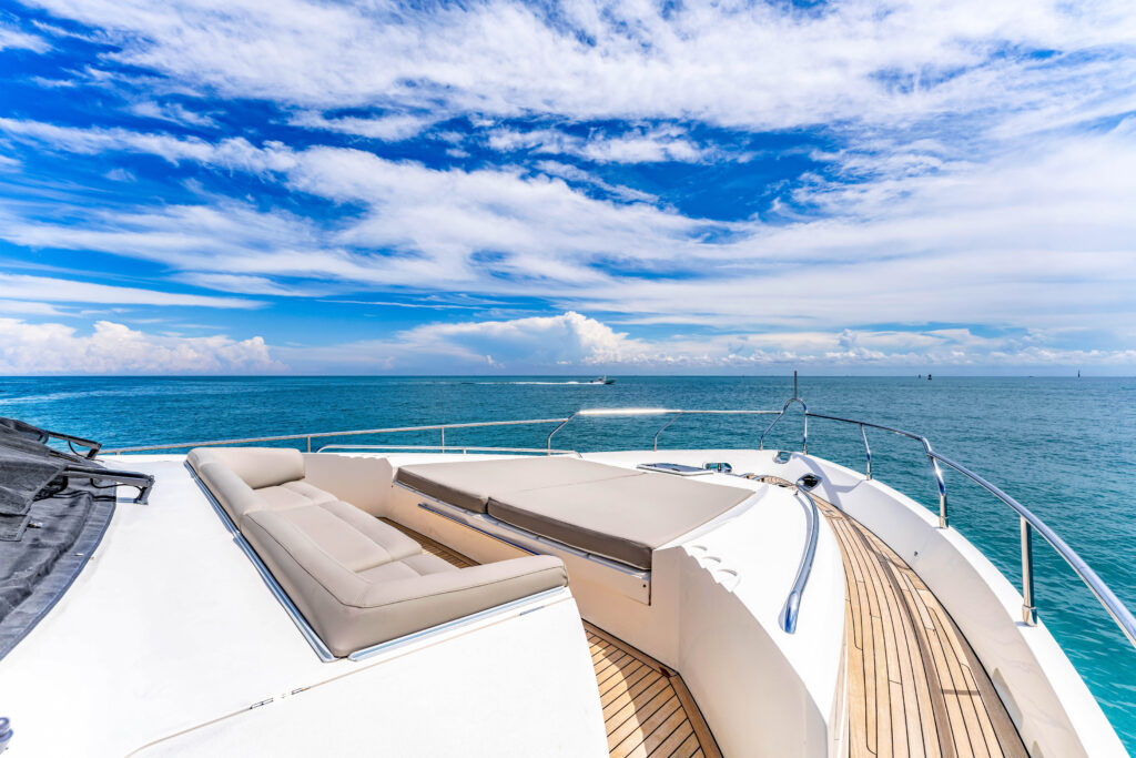 Spacious deck lounge area on 88 Princess Overtime yacht Miami
