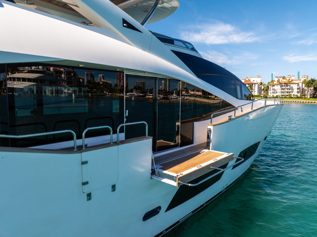 96 Sunseeker yacht exterior sleek British design Miami waters