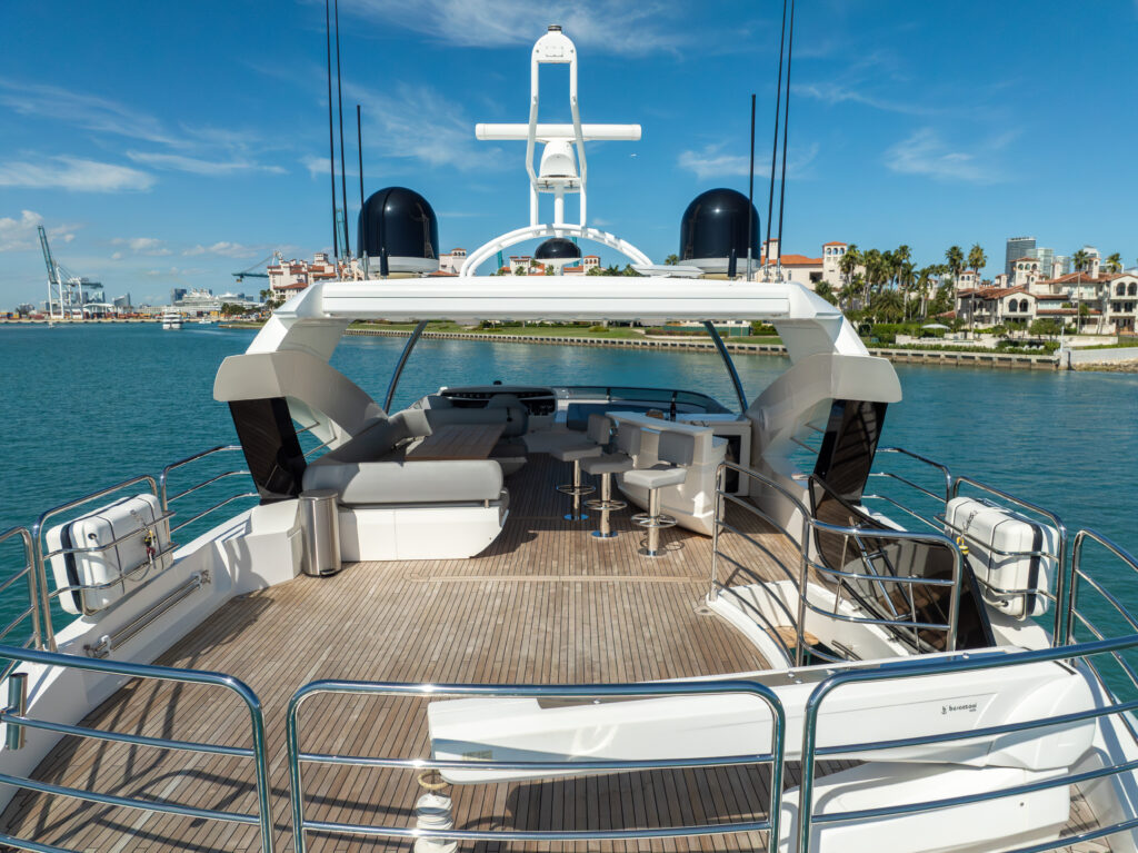 Spacious outdoor deck on 96 foot Sunseeker yacht Miami Beach