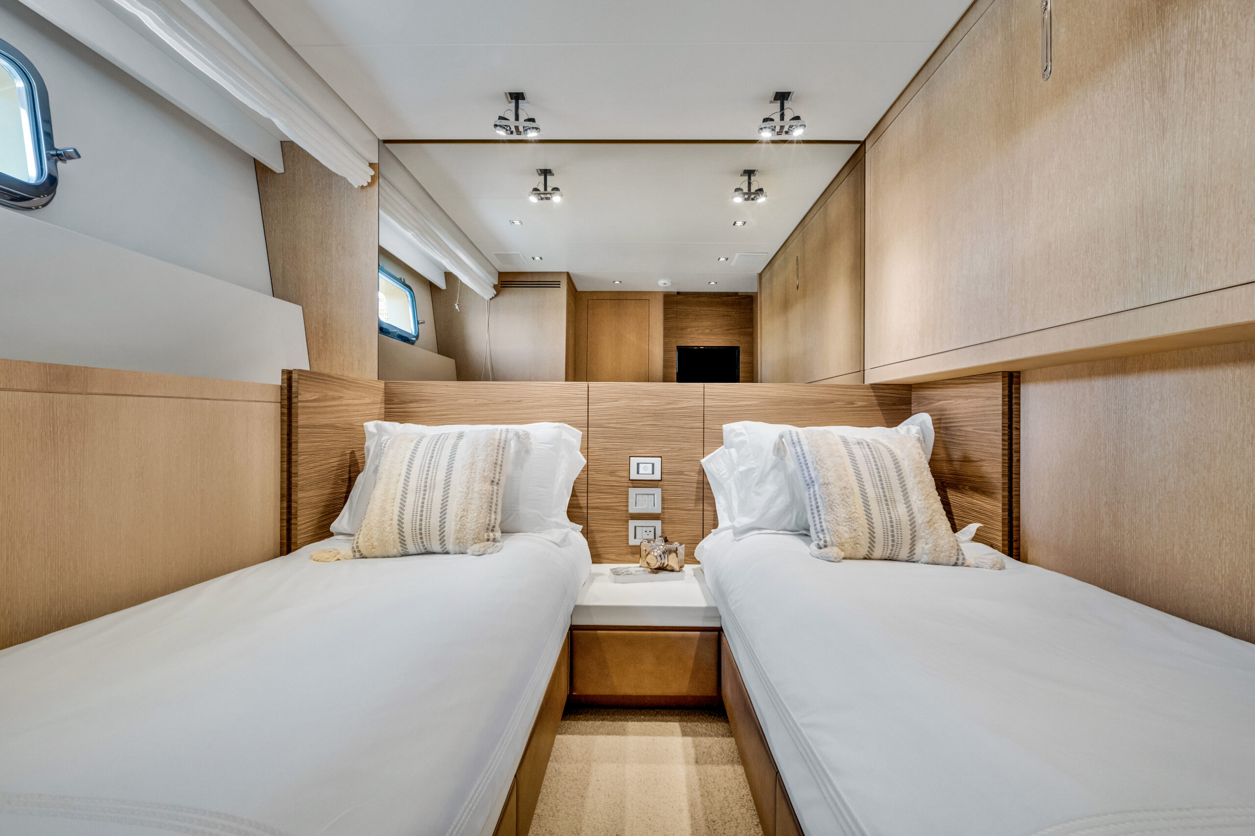 Elegant stateroom interior 97 foot San Lorenzo Italian yacht