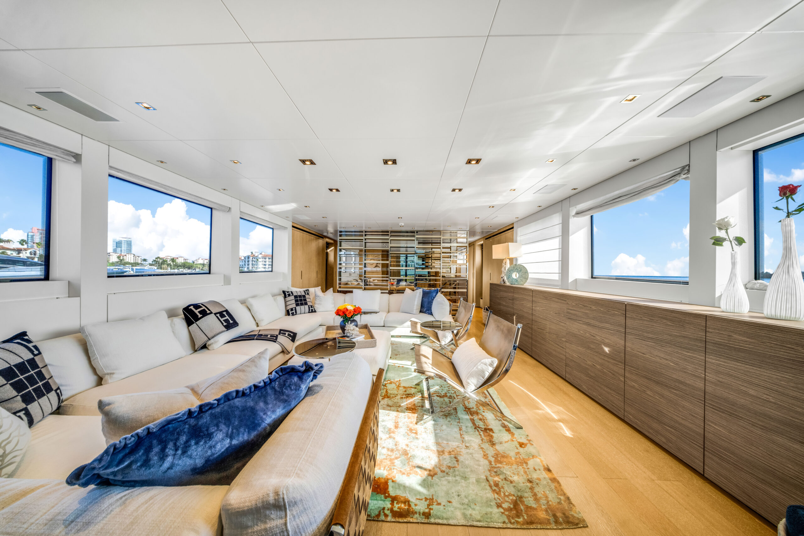 Luxurious Italian salon interior aboard 97 San Lorenzo yacht