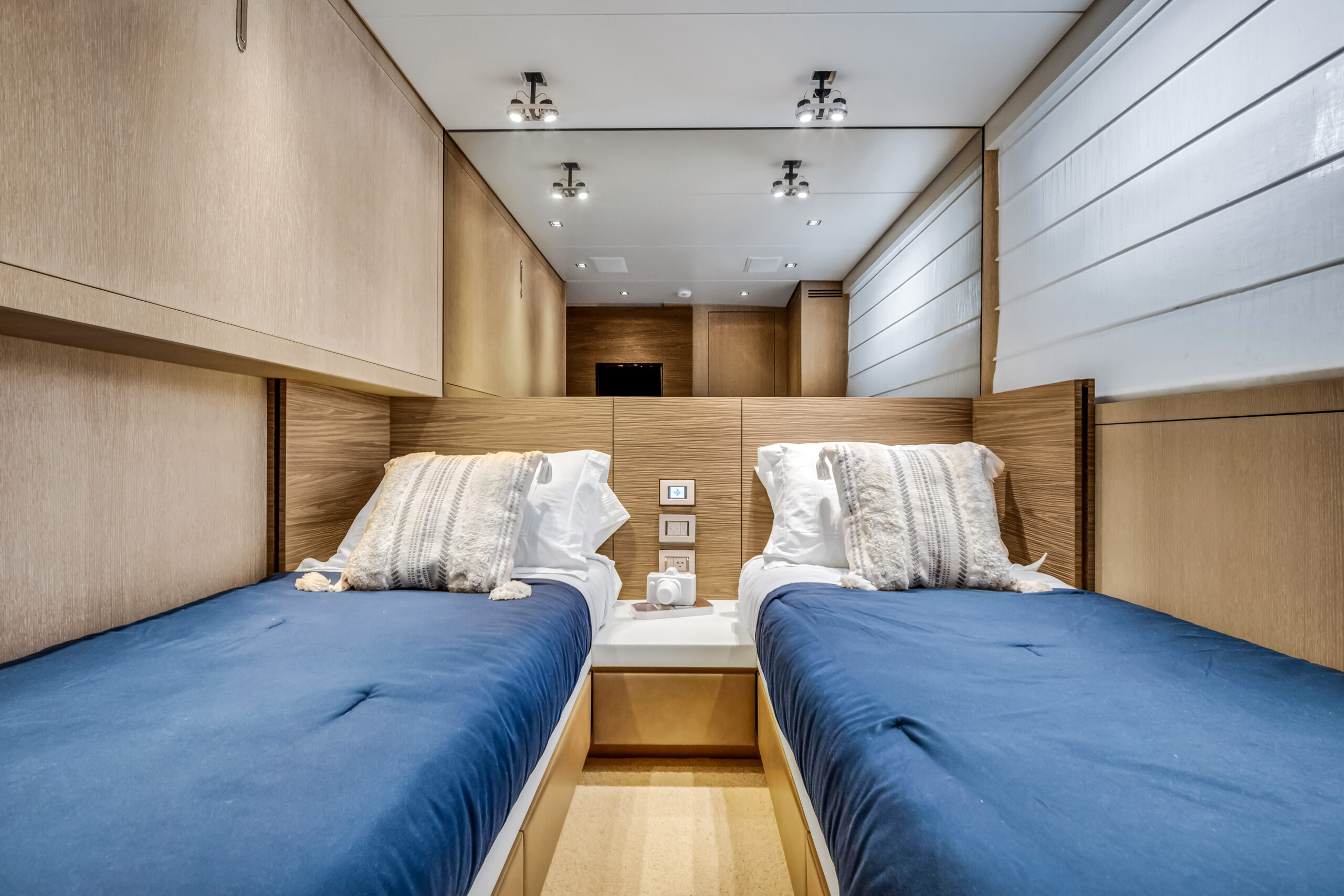 Elegant stateroom interior 97 foot San Lorenzo Italian yacht