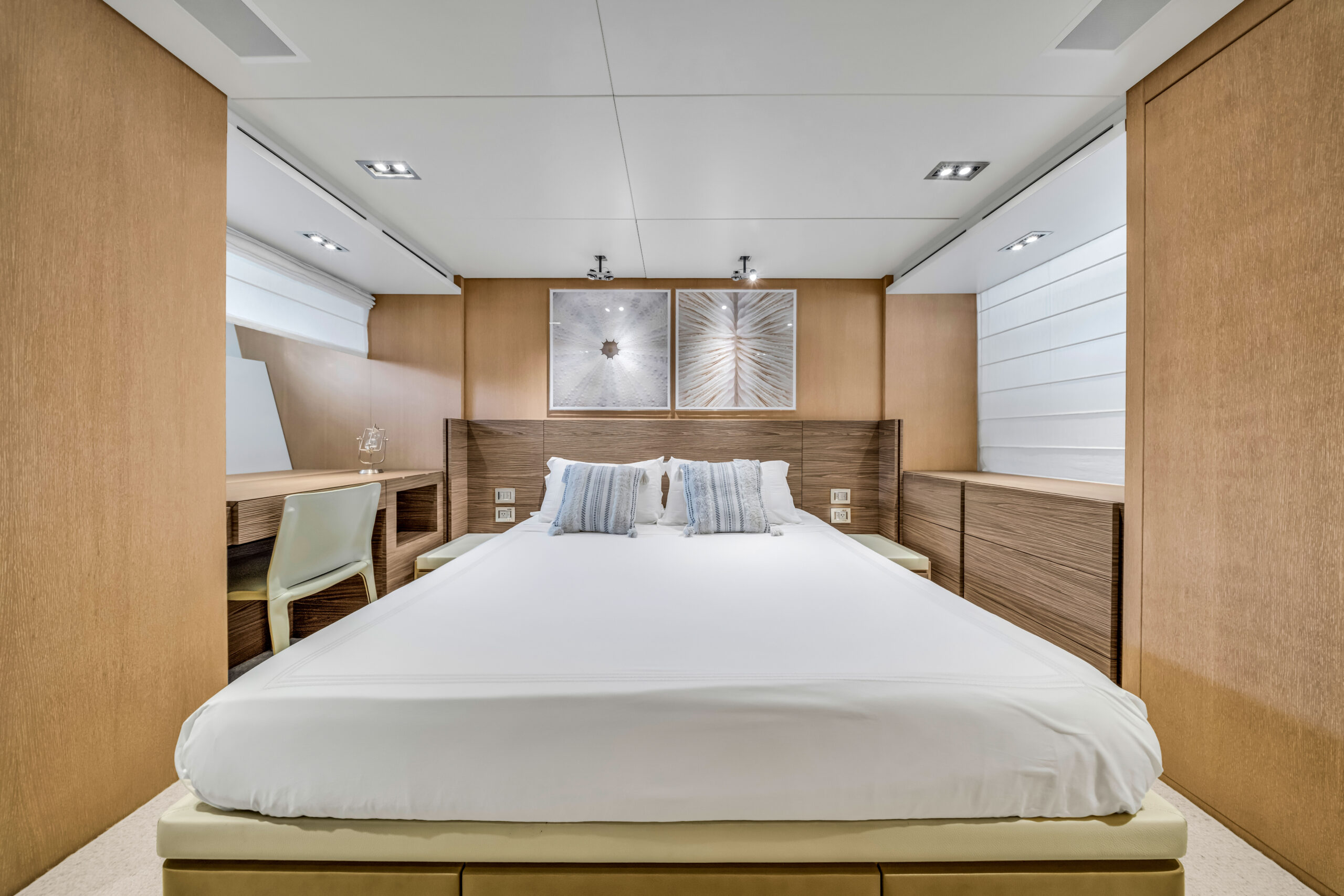 Elegant stateroom interior 97 foot San Lorenzo Italian yacht