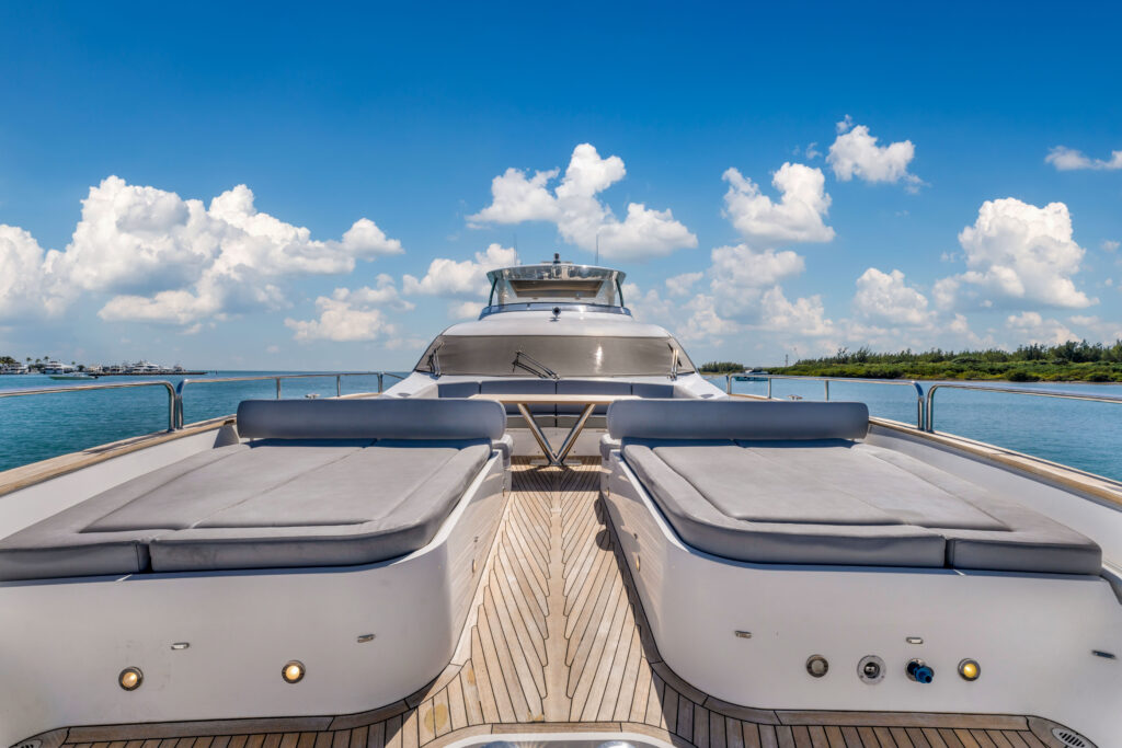 Spacious outdoor deck on 96 foot Sunseeker yacht Miami Beach