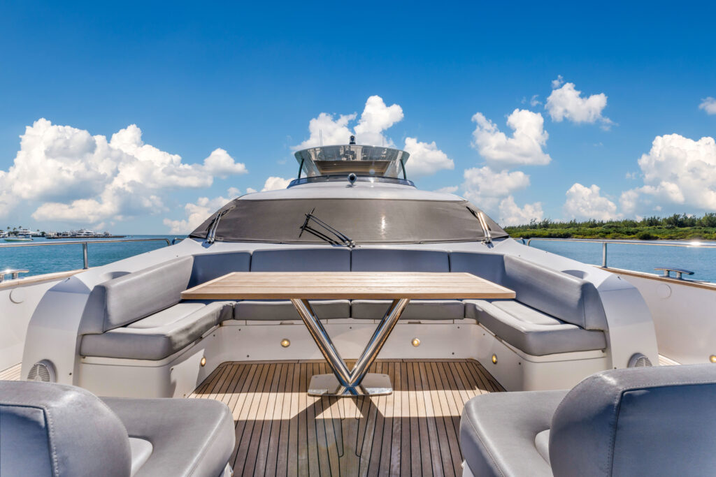 Spacious outdoor deck on 96 foot Sunseeker yacht Miami Beach