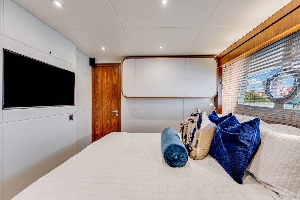 Elegant stateroom interior 96 foot Sunseeker yacht Miami charter