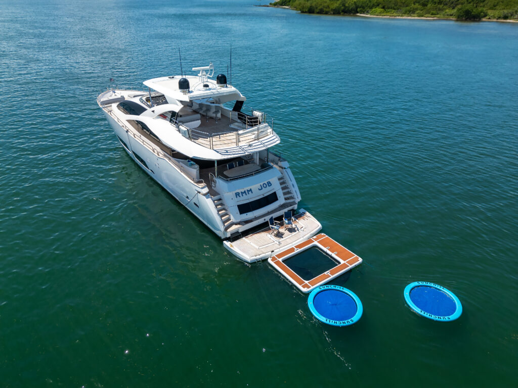 Sunchill floating pads and pool on 96 Sunseeker yacht Miami