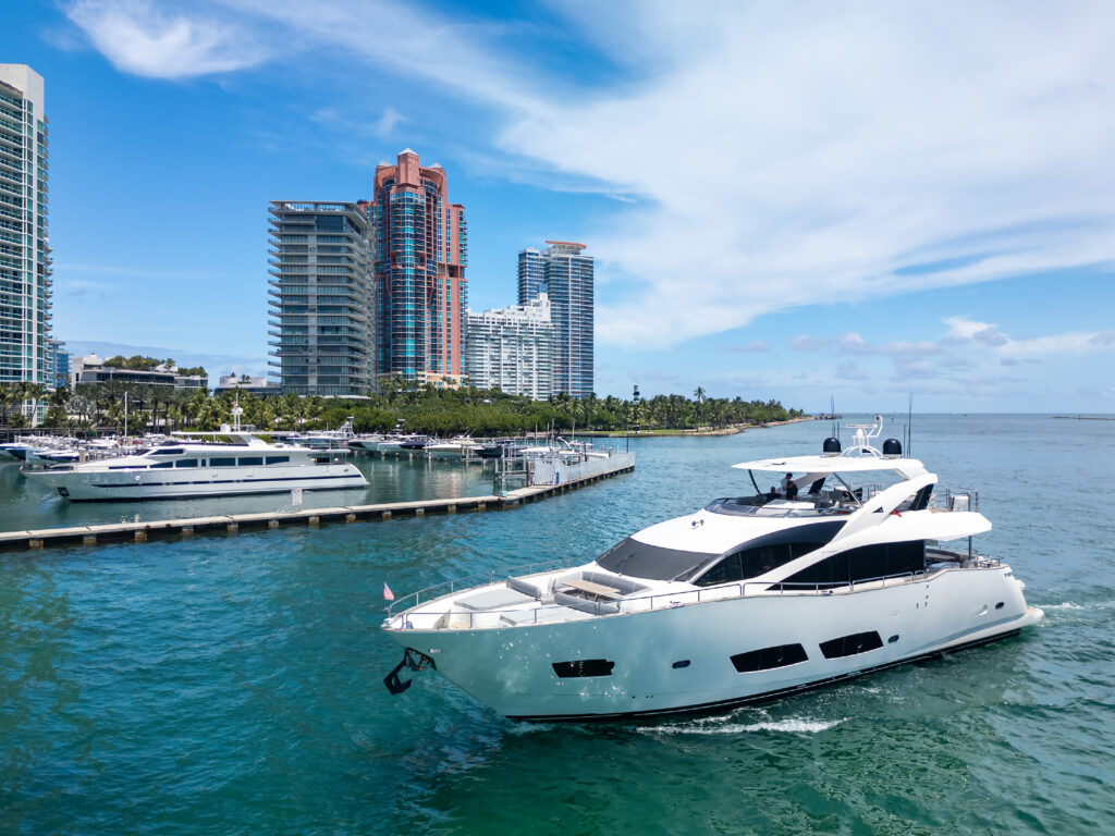 Luxury 96 foot Sunseeker yacht charter Miami Beach Marina