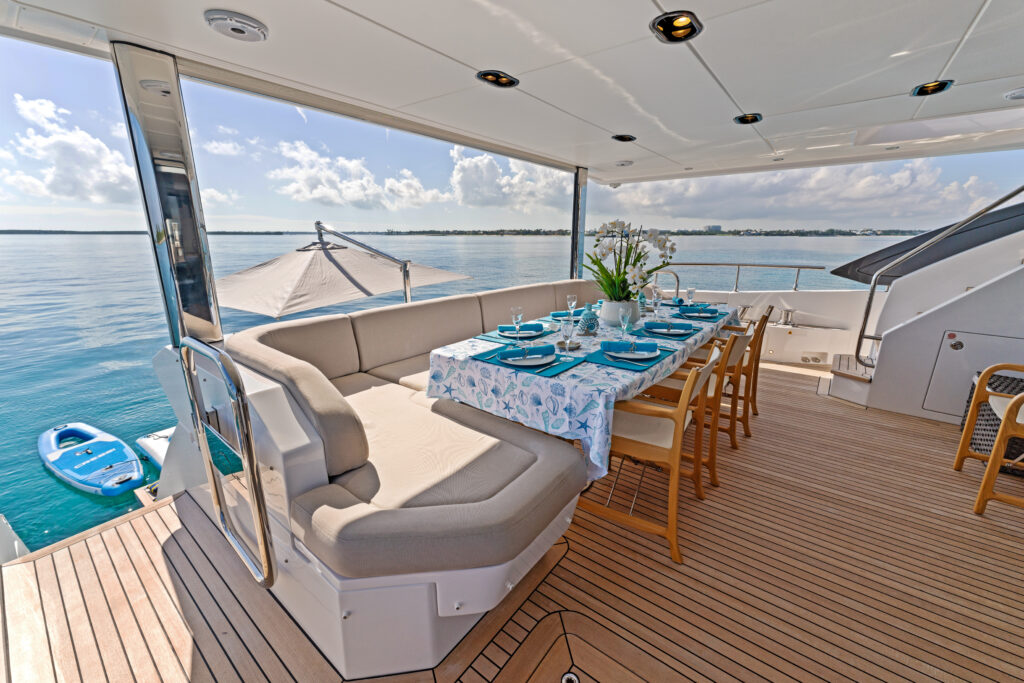 Spacious open deck on 88 foot Azimut 2023 yacht charter Miami