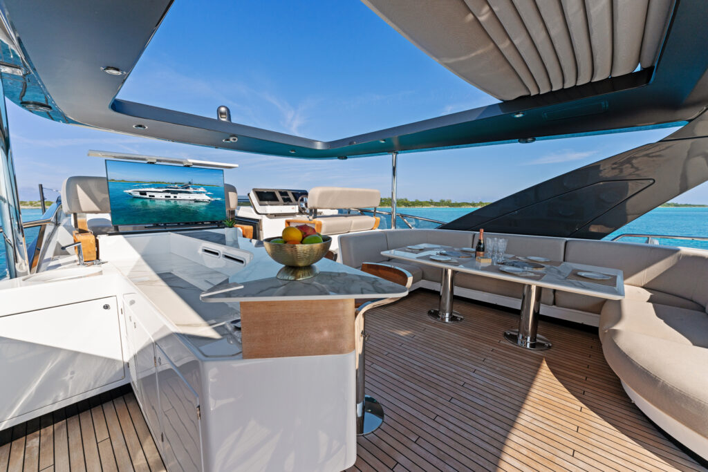 Spacious open deck on 88 foot Azimut 2023 yacht charter Miami