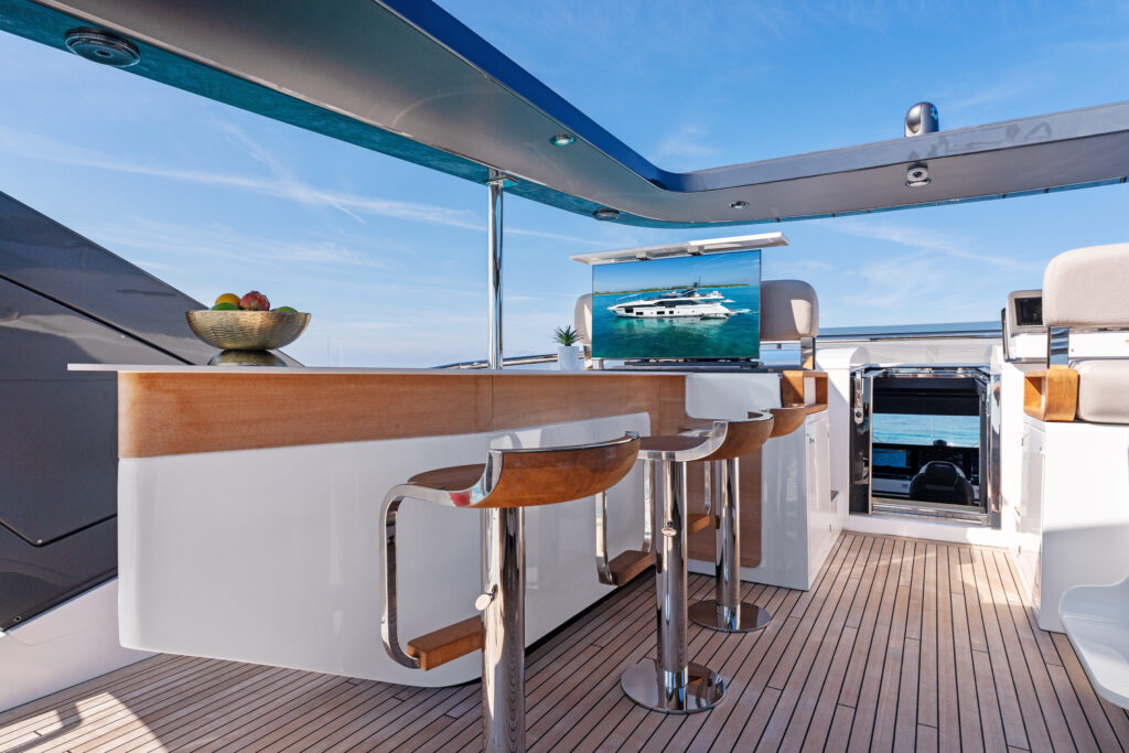 Spacious open deck on 88 foot Azimut 2023 yacht charter Miami