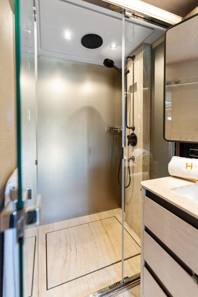 Luxury bathroom interior 94 foot Azimut yacht Miami charter