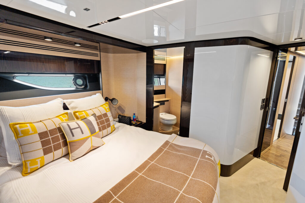 Luxury stateroom interior 94 foot Azimut yacht Miami charter