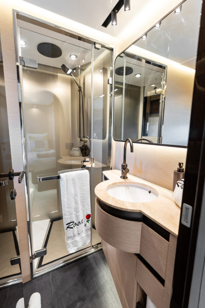 Luxury bathroom interior 94 foot Azimut yacht Miami charter