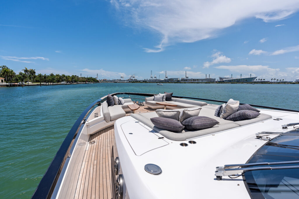 Spacious outdoor deck on 94 foot Azimut yacht charter Miami