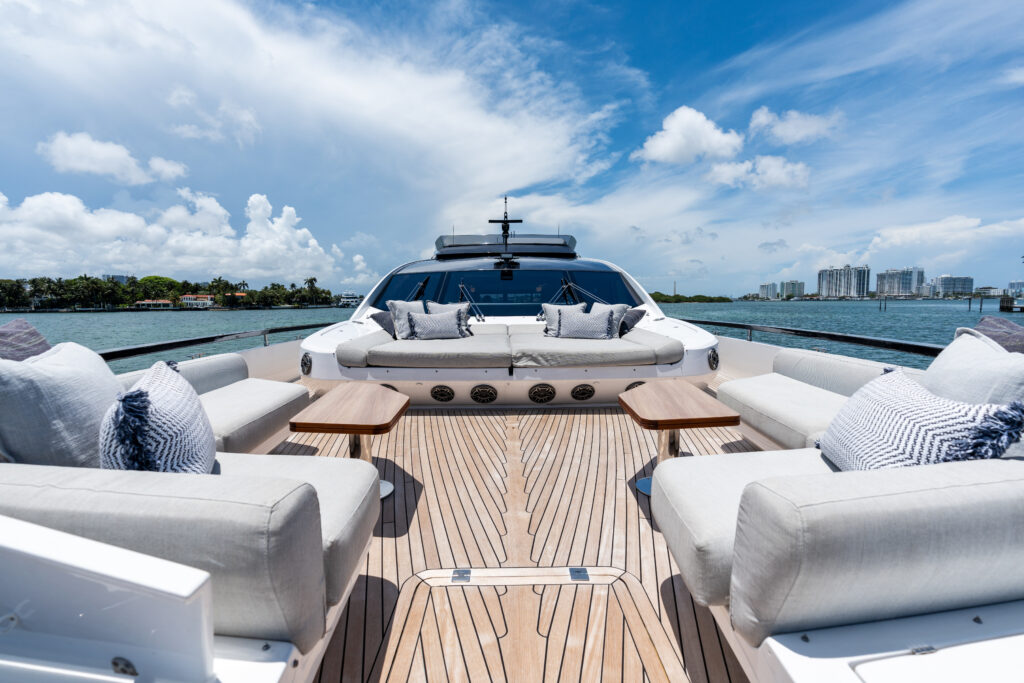 Spacious outdoor deck on 94 foot Azimut yacht charter Miami