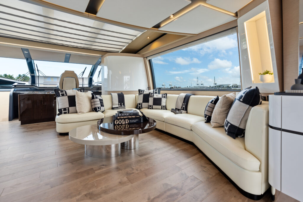 Elegant sun-drenched salon interior aboard 94 Azimut luxury yacht