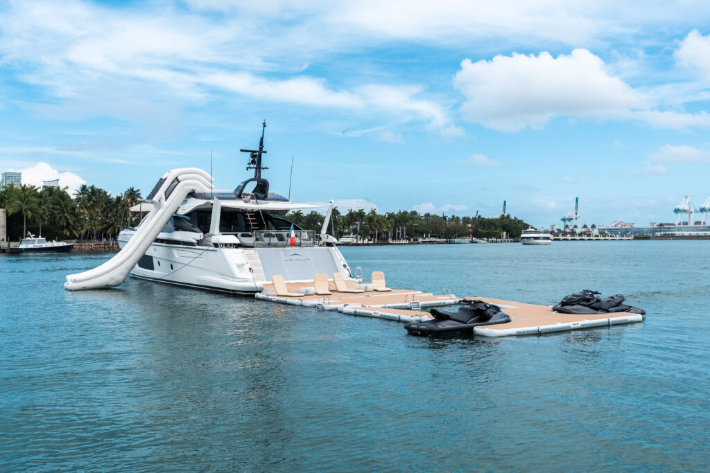 94 Azimut yacht exterior with extended swim platform Miami waters