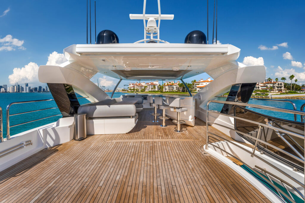 Spacious outdoor deck on 96 foot Sunseeker yacht Miami Beach