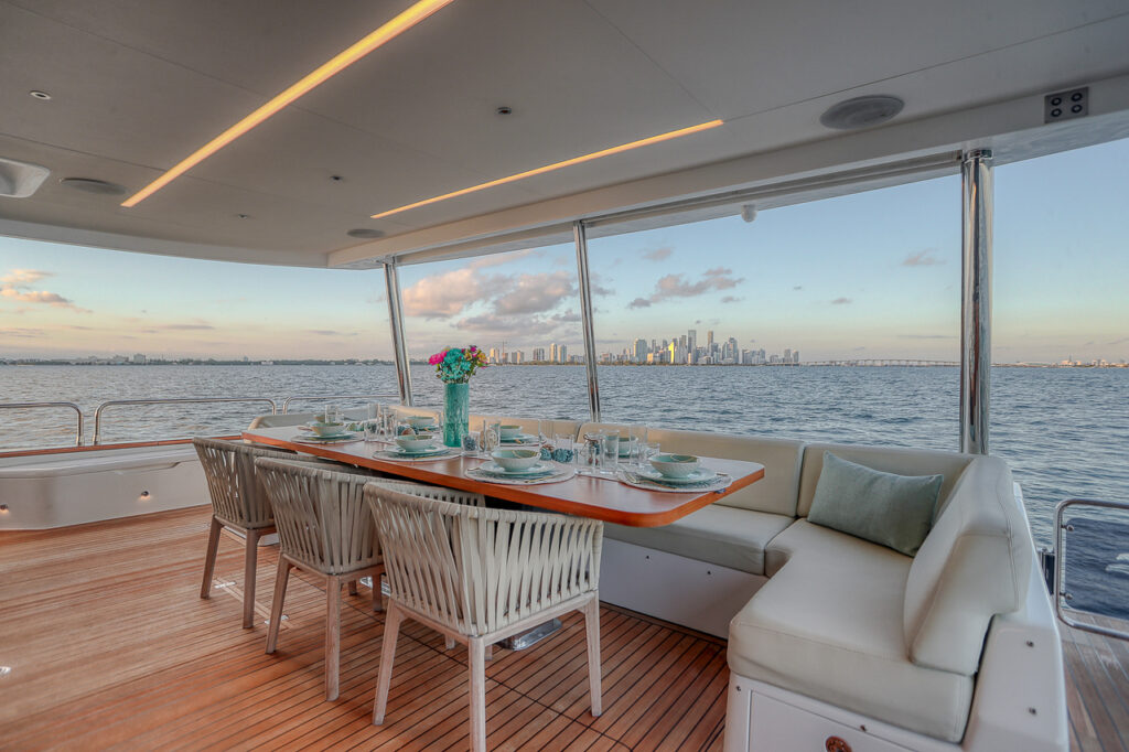 88 Sirena luxury yacht exterior deck with jacuzzi Miami waters