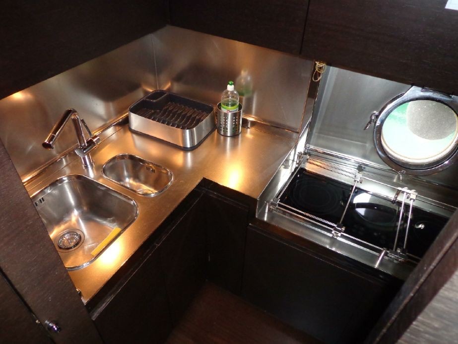 Fully equipped galley kitchen on Azimut Life is Great yacht Miami