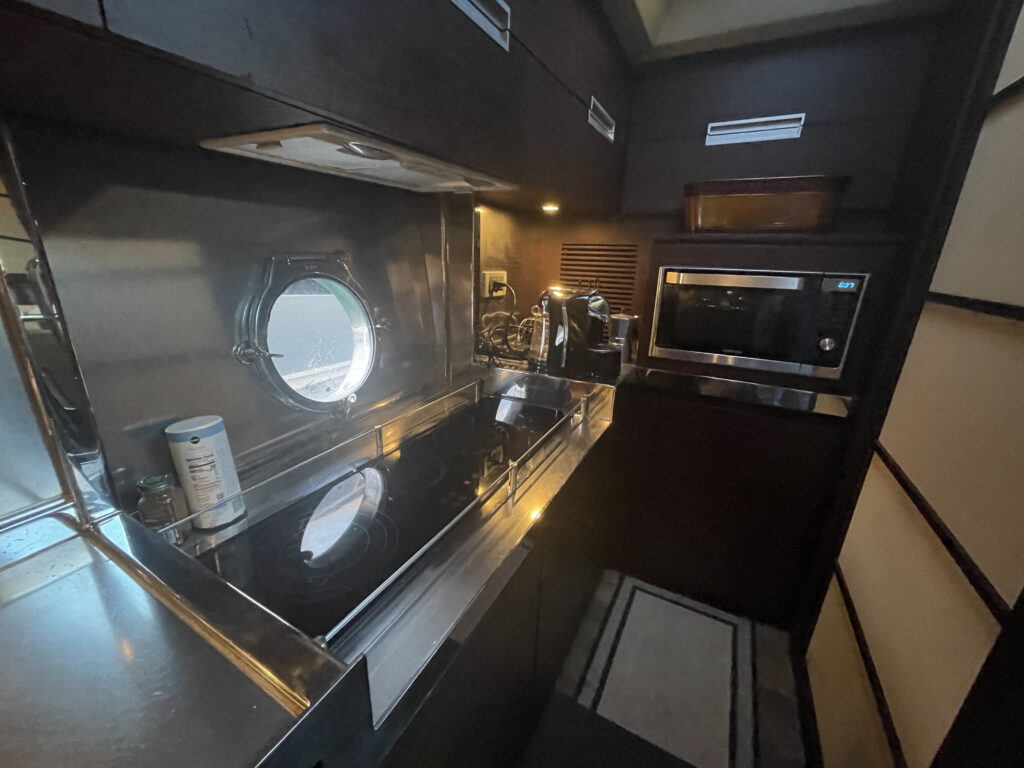 Fully equipped galley kitchen on Azimut Life is Great yacht Miami