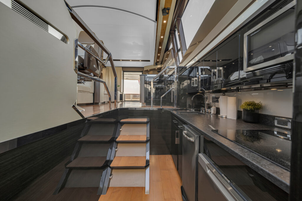 Fully equipped galley kitchen on Marquis yacht Miami