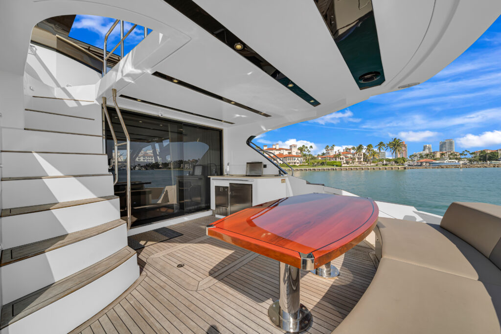 Spacious sun deck on 66 foot Marquis yacht charter Miami