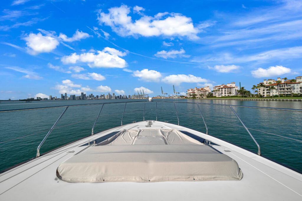 Spacious sun deck on 66 foot Marquis yacht charter Miami